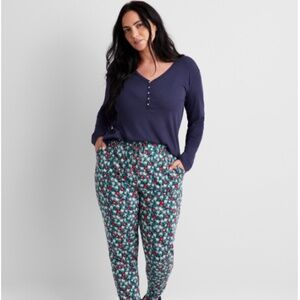 State of Day Women's Long-Sleeve Ribbed Henley Sleep Top Xs-3X Navy Dawn Size XL